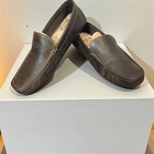 LB Evans Mens Brown Leather Loafers Sherpa Lined